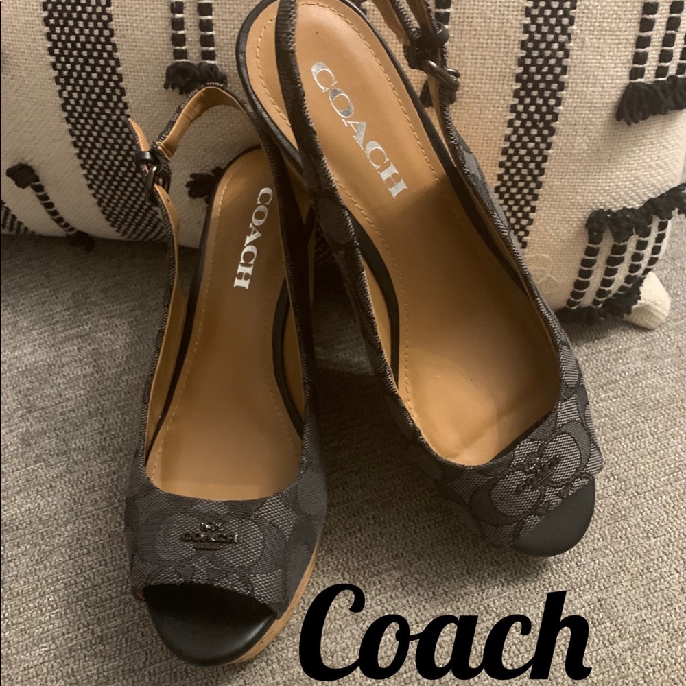 COACH BLACK MONOGRAM PLATFORMS - SIZE 7